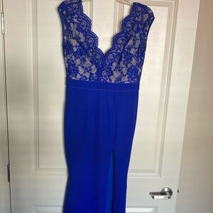 Royal Blue lace top Floor length gown